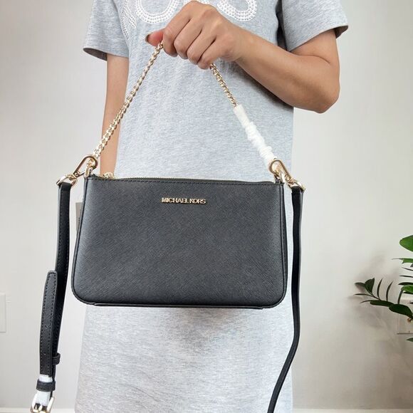 NWT MICHAEL KORS Jet Set travel Medium Pouchette Saffiano Leather Crossbody Bag - Picture 7 of 9